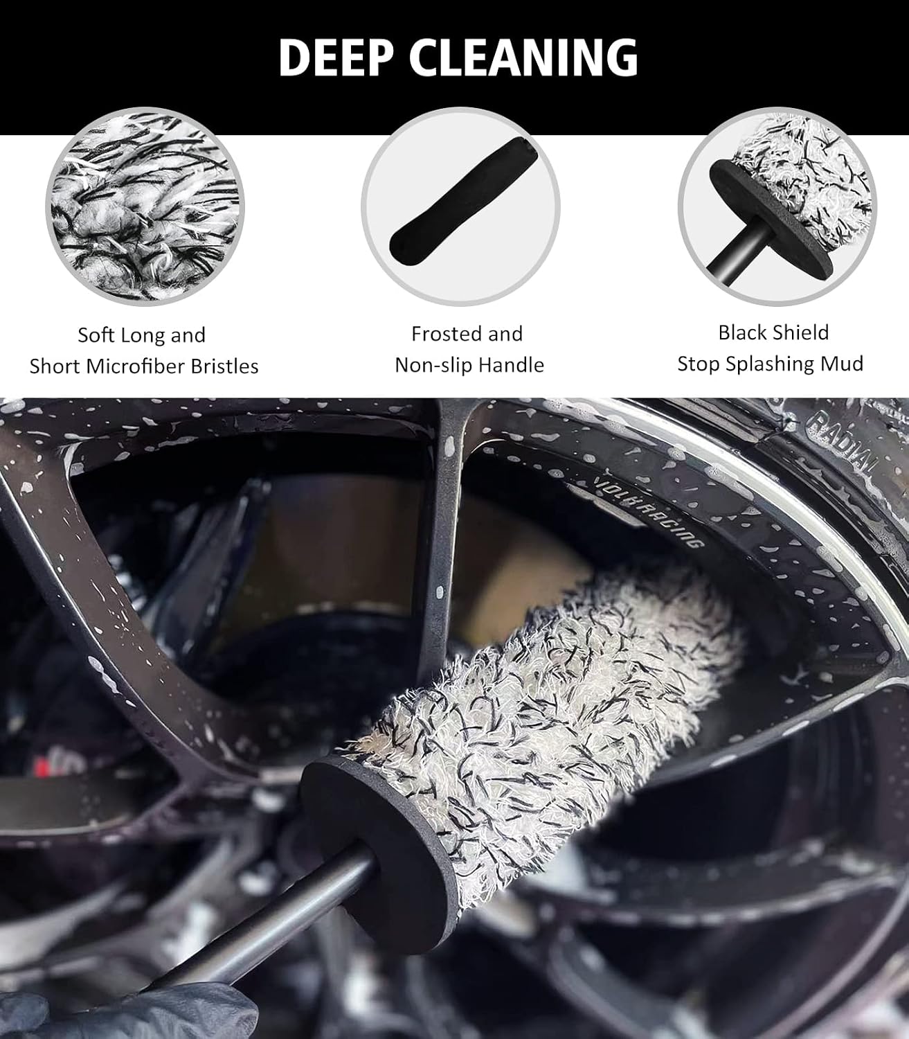 YeewayVeh Car Wheel Brush Kit, 5 Pack Soft & Scratch-Free Wheel Rim Deep Cleanning Brushes, Tire Dressing Applicator and Detailing Brush for Car Motorcycle Tyre Rim Fenders Exhaust Tips Car Wash Kit