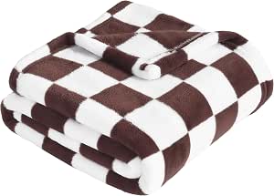 Yurhap Checkered Baby Blanket Fleece Baby Blankets Neutral for Boys and Girls, 30x40 Inch, Brown
