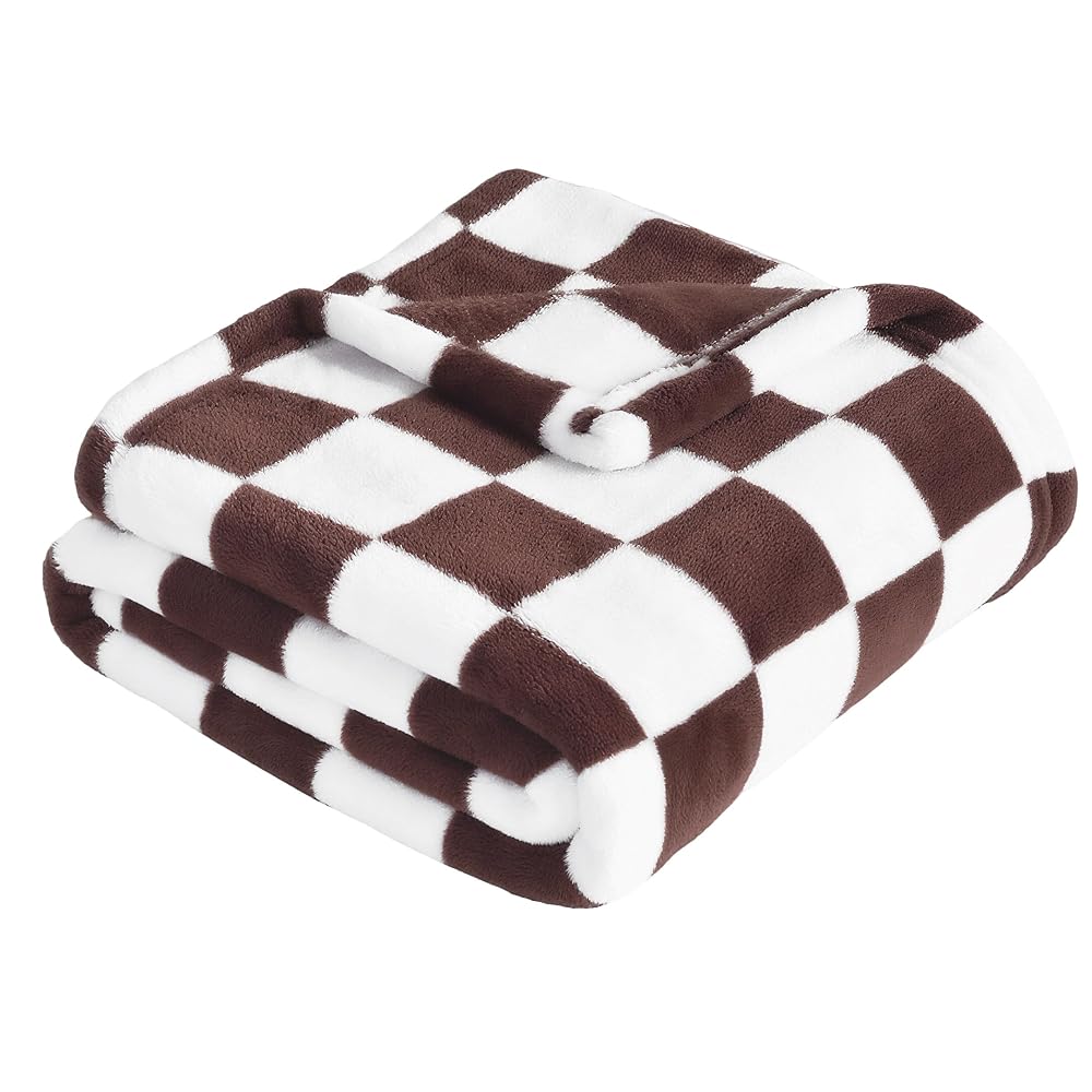 Yurhap Checkered Baby Blanket Fleece Baby Blankets Neutral for Boys Girls, Super Soft Warm Lightweight Infant Toddler Newborn Receiving Gifts for Crib Stroller, 30x40 Inch, Brown