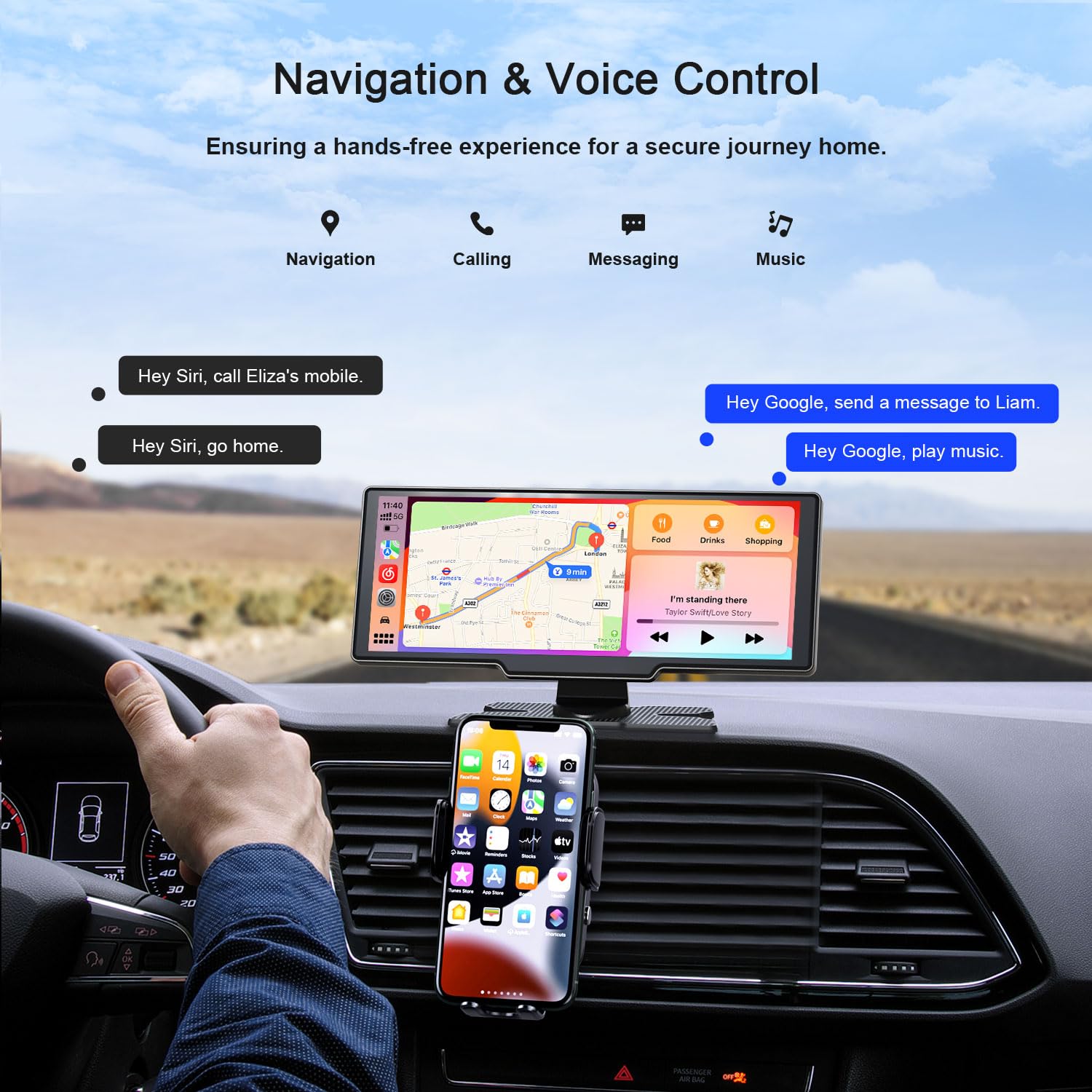 Avylet 9,26" CarPlay Display für Apple CarPlay & Android Auto, 60Hz Carpla mit 4K Dashcam und IP67 Rückfahrkamera, 64GB Karte, OTA-Updates, GPS Navigation, Bluetooth 5.0, Mirror Link, FM/AUX
