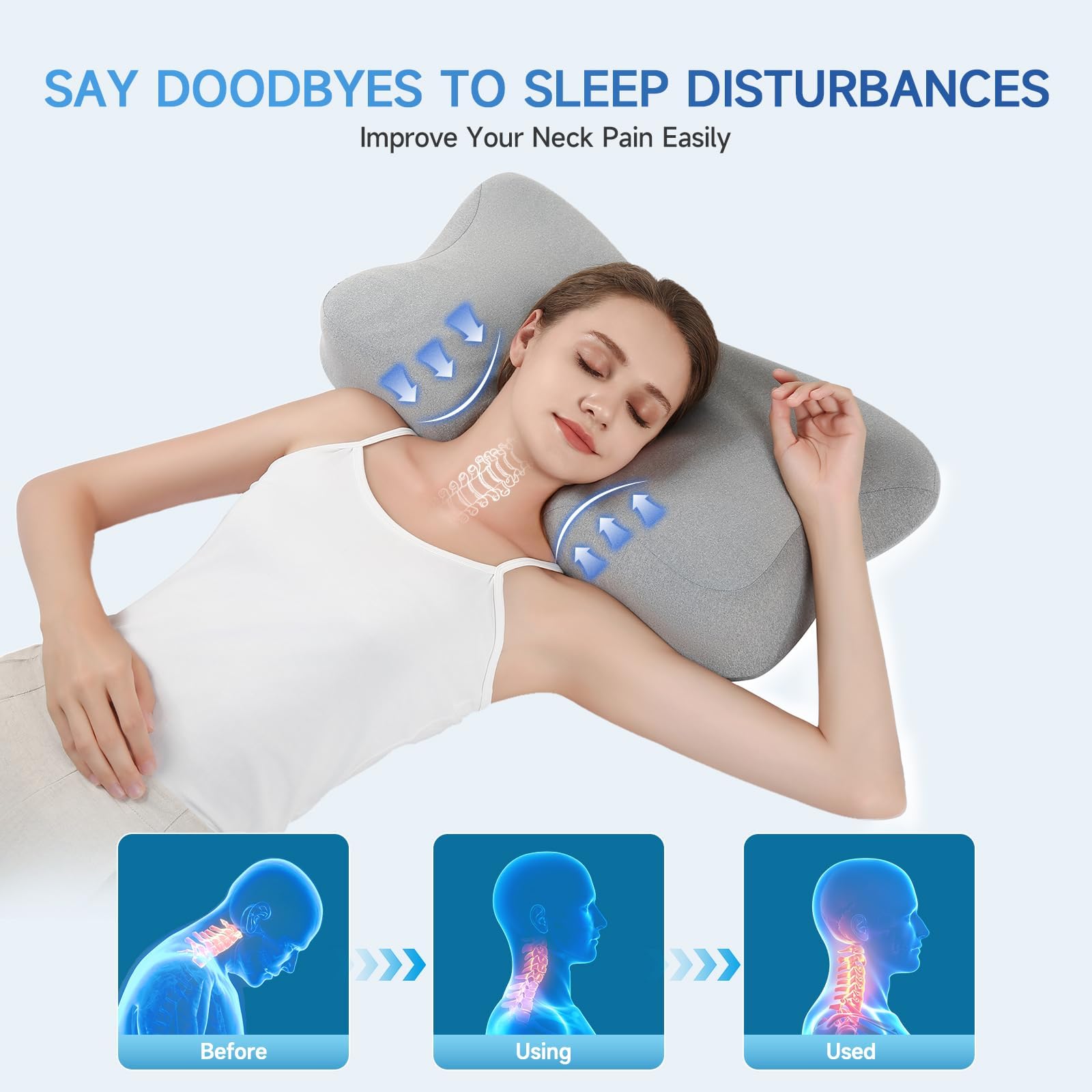 jiaao Almohada Cervical de Espuma Viscoelastica, Almohada Cervicales y Cuello, Almohada Ortopedica para Soporte de Cuello, Almohadas Ergonómico para Dormir de Lado y Boca Arriba, Gris Claro