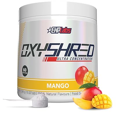 EHP Labs OxyShred Pre Workout Powder - Preworkout Powder with L Glutamine & Acetyl L Carnitine, Energy Boost Drink - Mango, 60 Servings