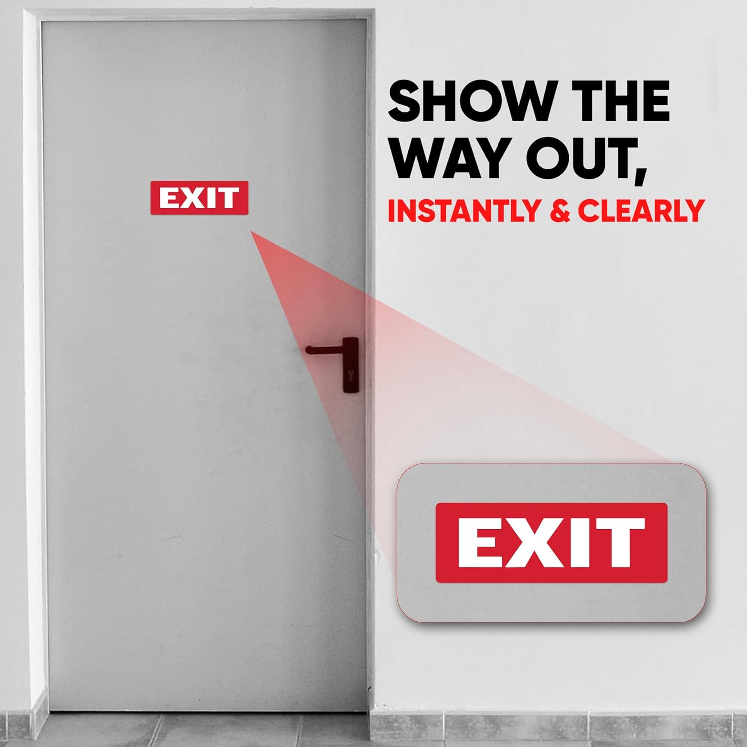 | Exit Stickers (2 Pack), Size 8.75" x 3" – Strong Adhesive, Durable, Waterproof Exit Sign Stickers for Doors and Walls – Perfect for Emergency Exit Only Signage.