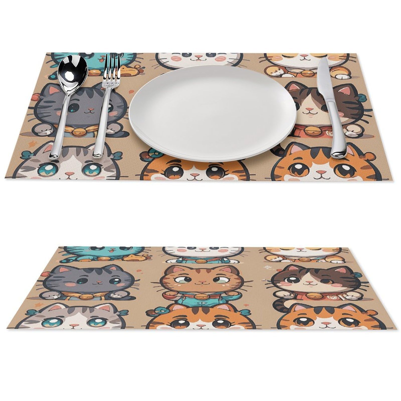Sets de table chat mignon en PVC antidérapant pour des repas partagés avec amour