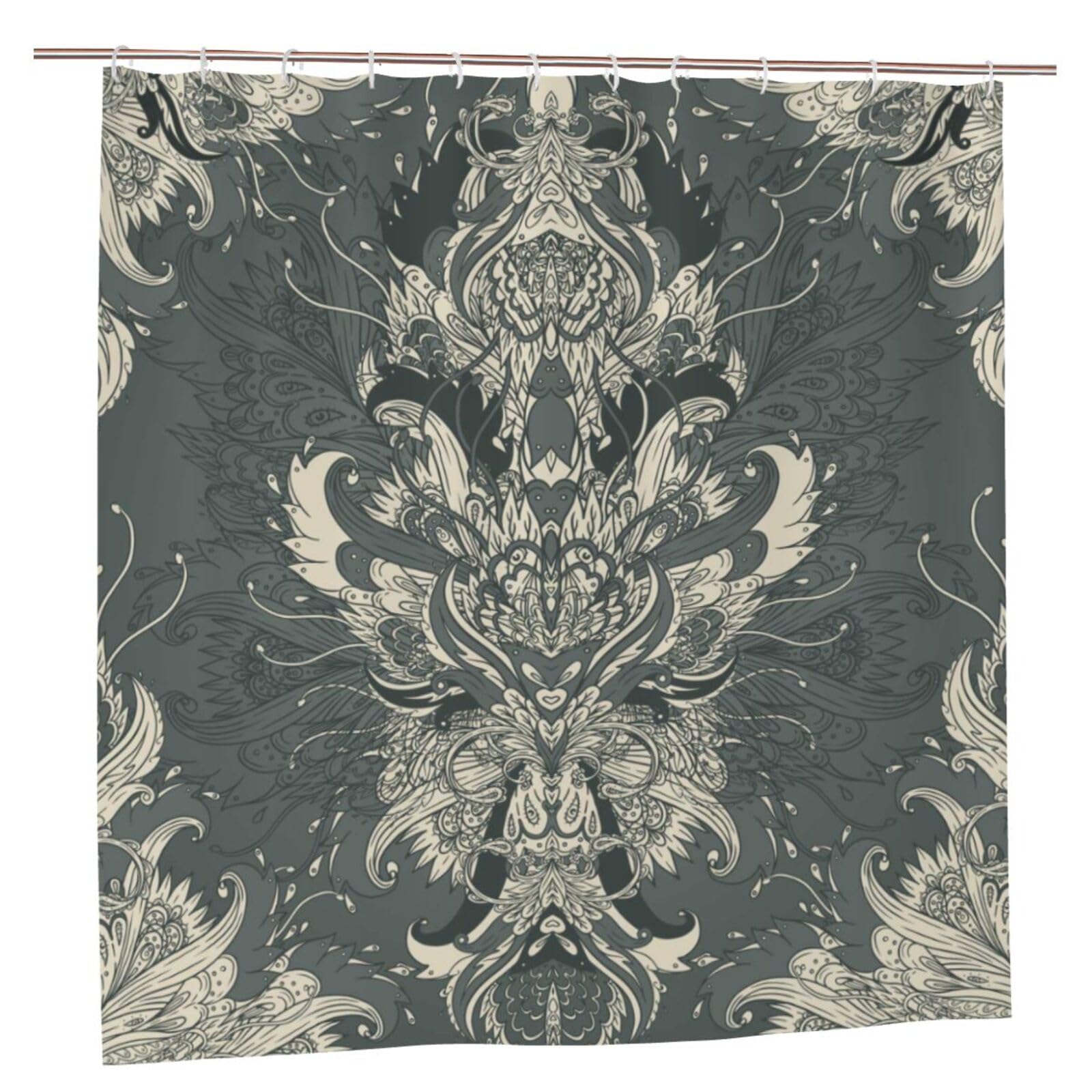 Oudrspo Polyester Fabric Shower Curtain - 70x70 Inch with Metal Grommets, Artistic Privacy Design, Vintage Baroque Pattern