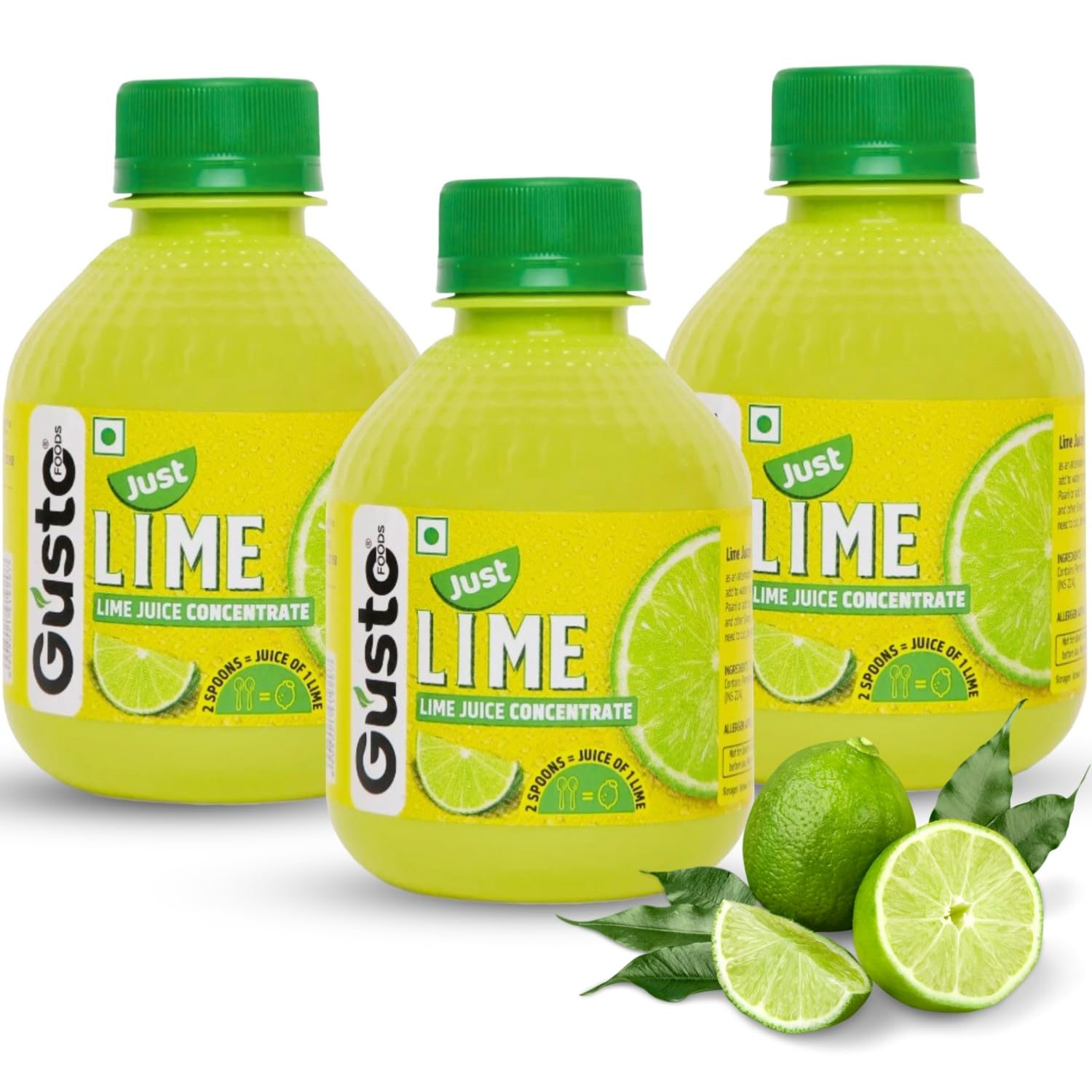 Gusto Foods Green Lime Juice Concentrate - Pack of 3 (600ml) | Equivalent to 60 Limes | Ideal for daily use in Cooking & Beverages | Lime Zest in Every Drop