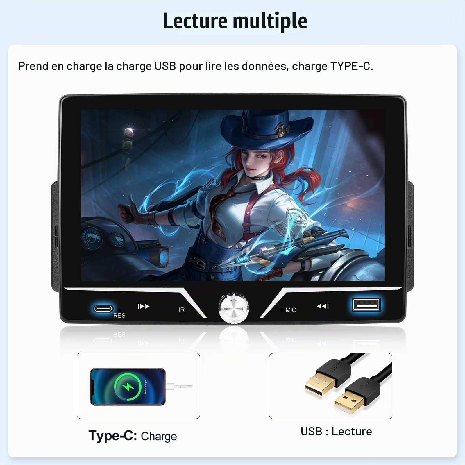 CAMECHO 1 Din Carplay Bluetooth Radio 7 Pouces avec Caméra de Recul, Écran Tactile HD Autoradio Android Auto Filaire avec FM EQ-Ton Commandes au Volant USB Mirror Link