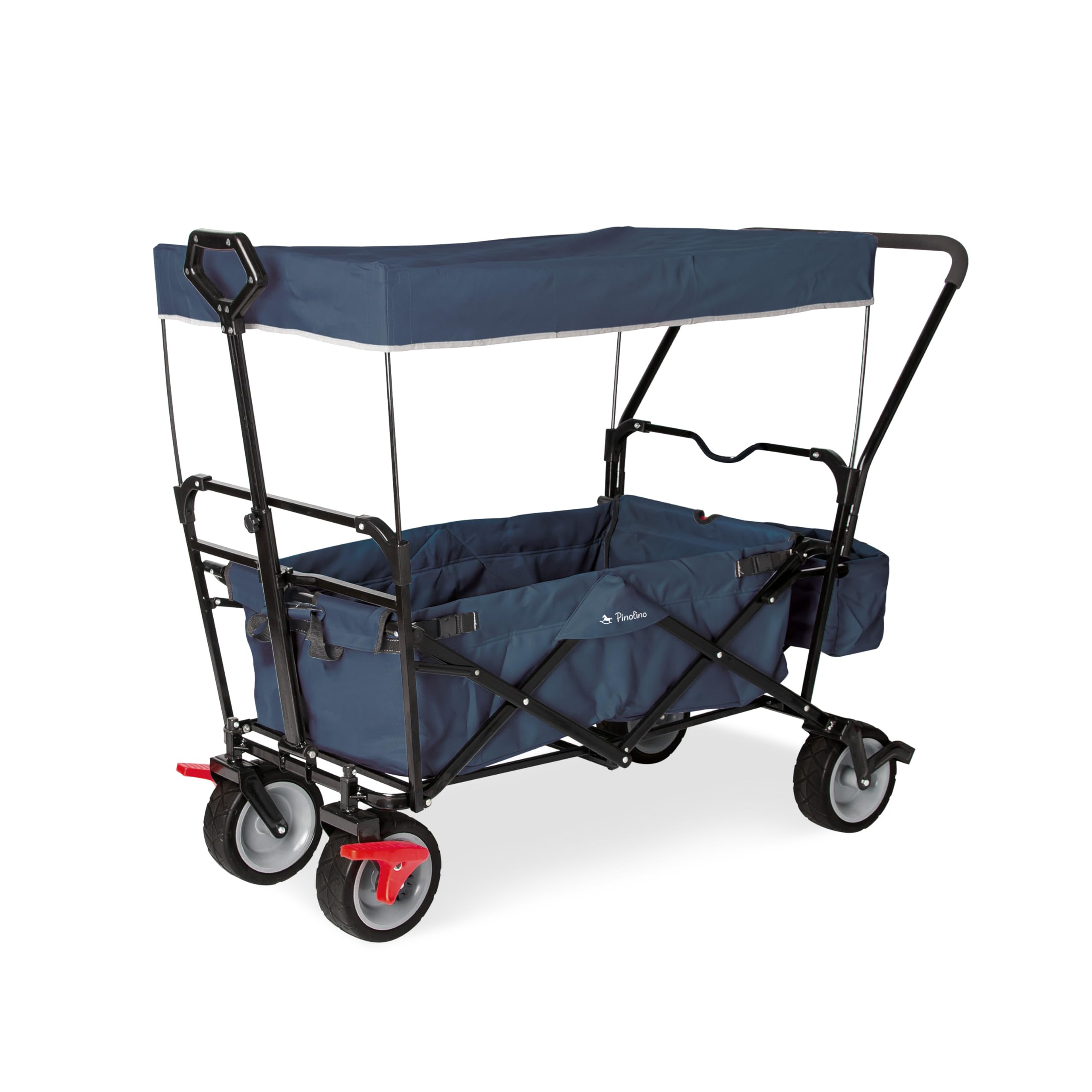 Pinolino 238021 Klappbollerwagen Paxi DLX Comfort mit Bremse, Sonnendach, Tragetasche, komfortabler Schiebegriff, Tragfähigkeit 70 kg, Marineblau, 134 x 59 x 102