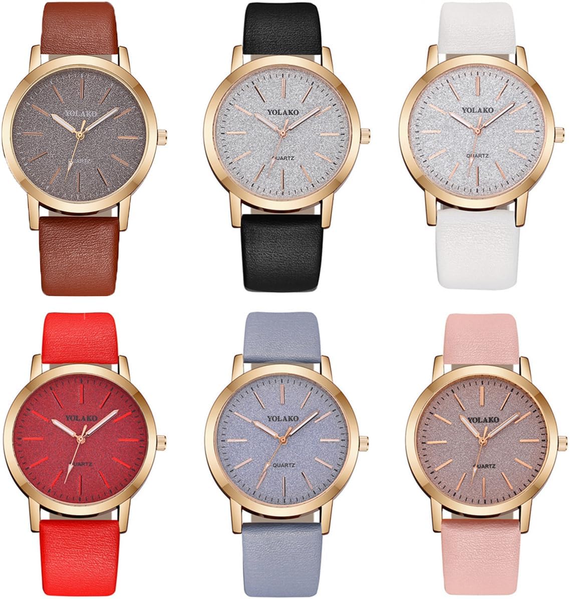 CdyBox Women Wholesale 6 Pack Leather Band Watches Frosted Engraved Dial Quartz Wrist Watch for Ladies