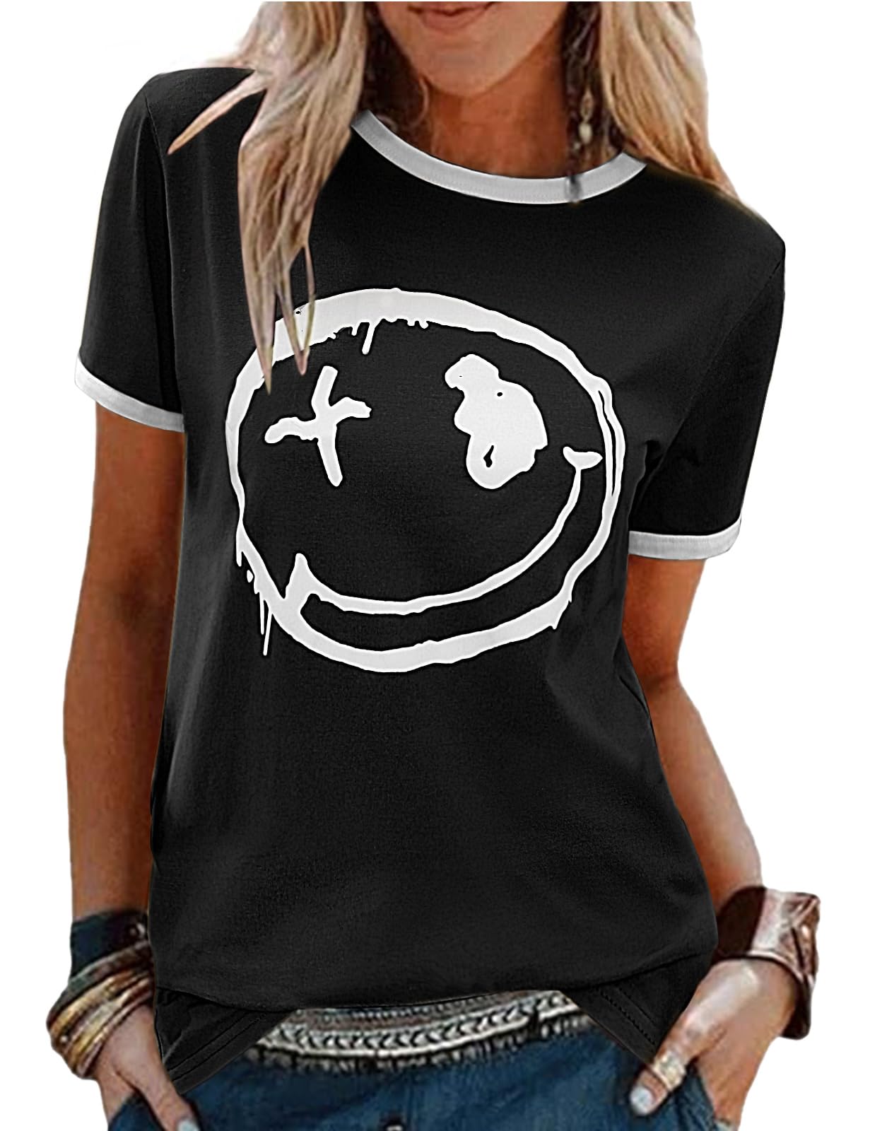 heekpek Damen Tshirt Oversize T Shirt Baumwolle Kurzarm Longshirt Sommer Oberteile Graphic Tee Lang Bluse Tunika Tops für Teenager Mädchen Locker Basic T-Shirt
