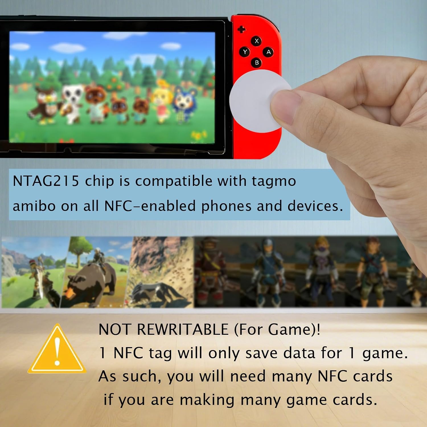 50pcs NFC 215 Tags Stickers, Blank Rewritable NTAG215, Game Character Cards with Adhesive Back, 504 Bytes Memory Compatible with TagMo & NFC Enabled Smart Phones Devices, (25 mm/ 1 Inch) image 3