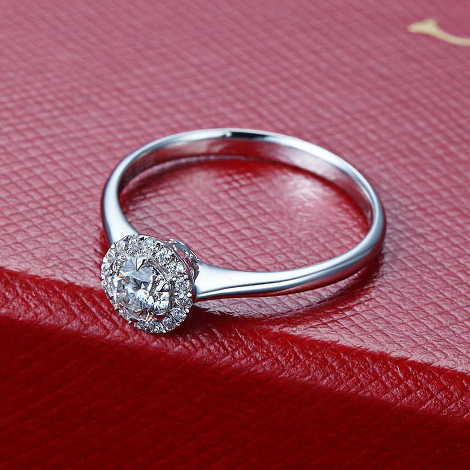 Fede nuziale da donna in oro bianco e bianco, anello di fidanzamento in vero oro 750 con diamante da 0,37 carati, per donna, misura 47 (15,0)