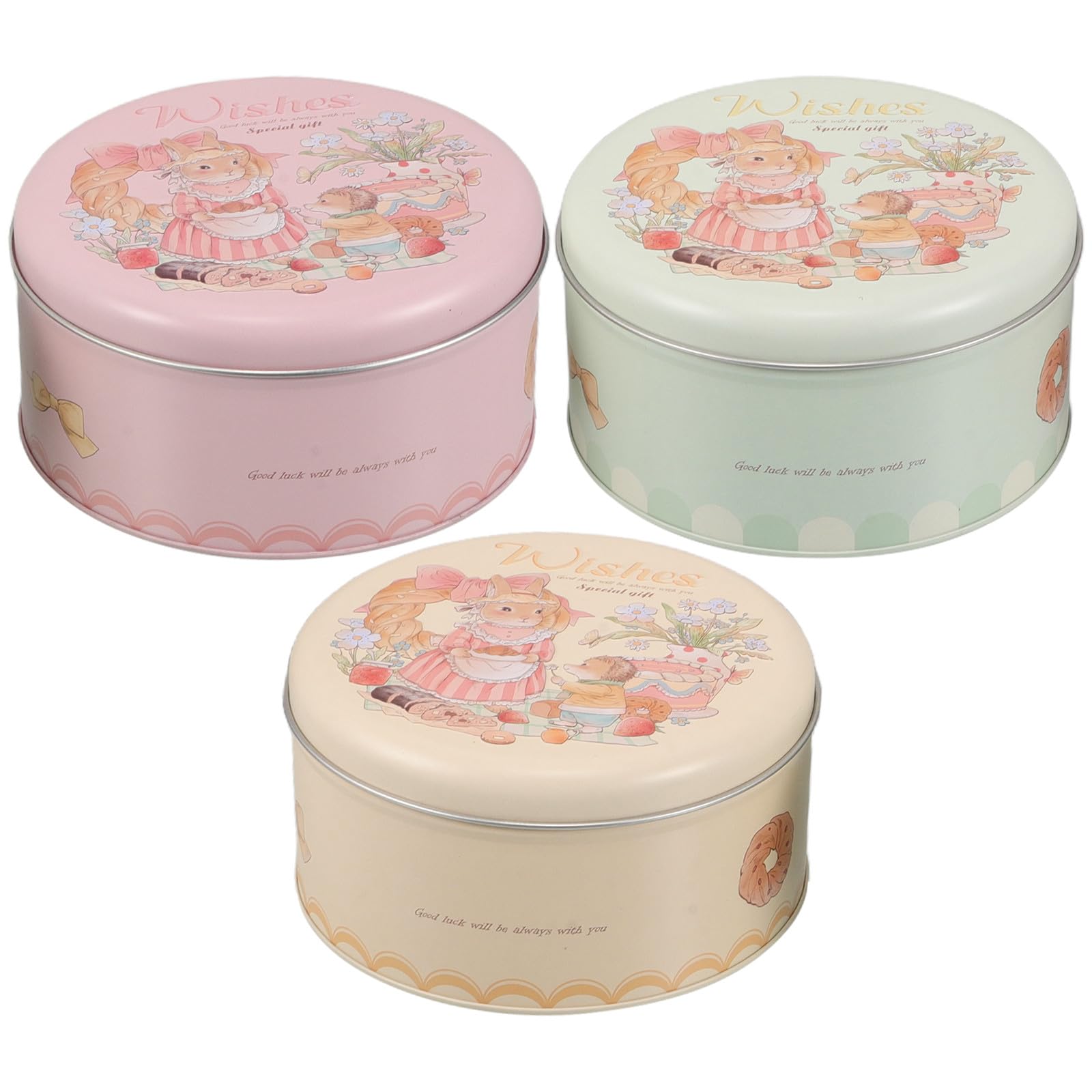 Latas de galletas de hojalata redondas con diseño de conejo ifundom 3 piezas