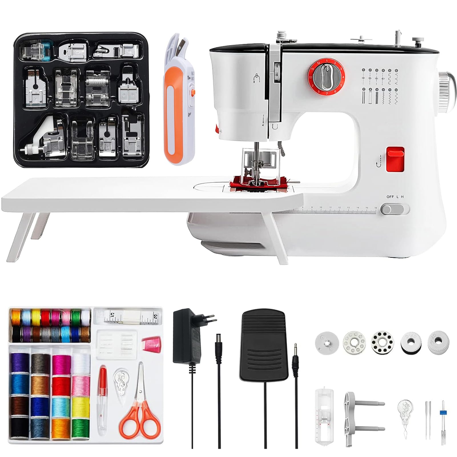 Máquina de Coser Profesional Eléctrica - 12 Puntadas, Kit Con Mesa de Expansión, Líneas Dobles, Simple y Multifuncional Para Uso Doméstico