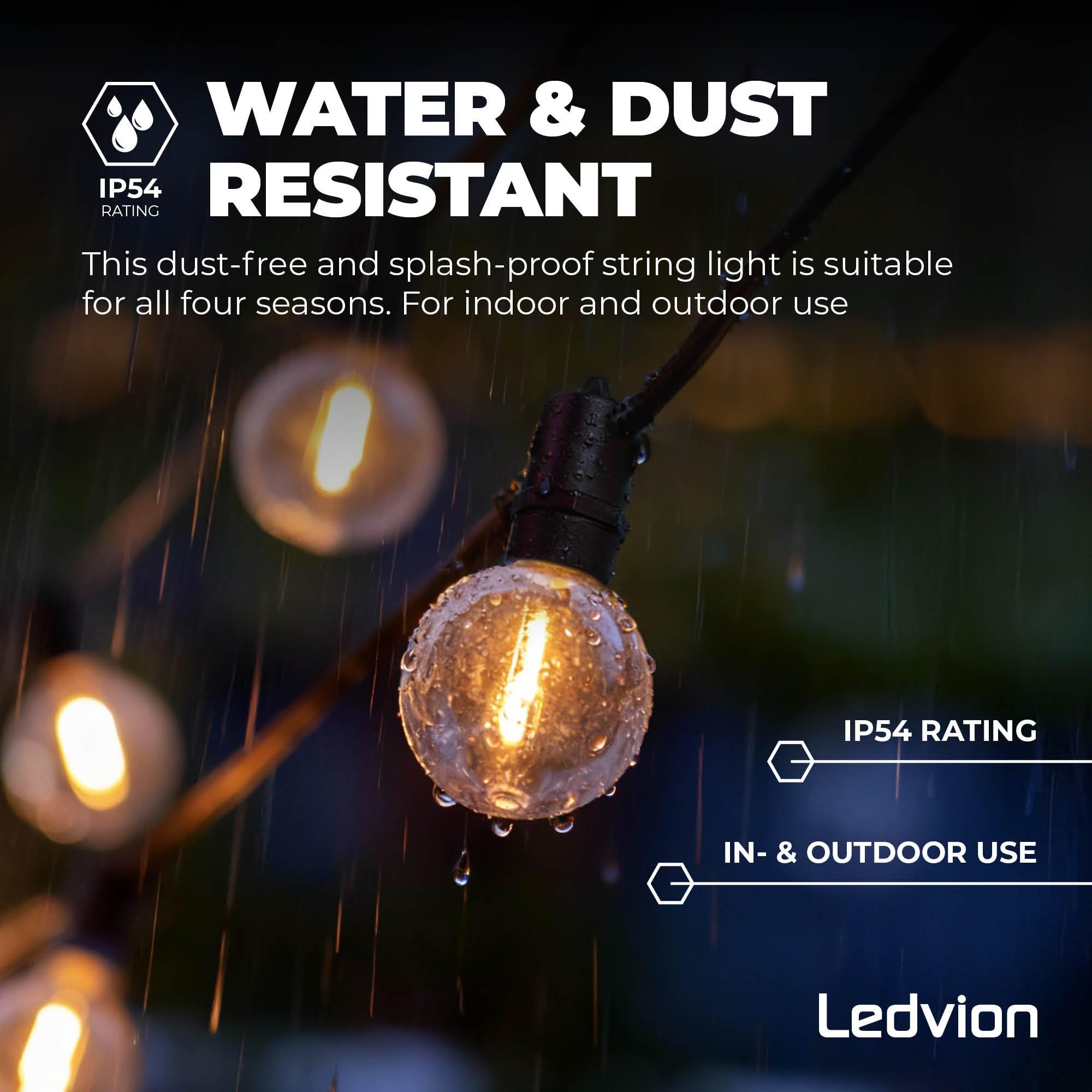 Ledvion - LED Lichterkette Außen, 27M, IP54, 15W, 2200K, 12V, Warm Weiß, Outdoor Lichterkette Strom, Gartenbeleuchtung, Wasserdicht
