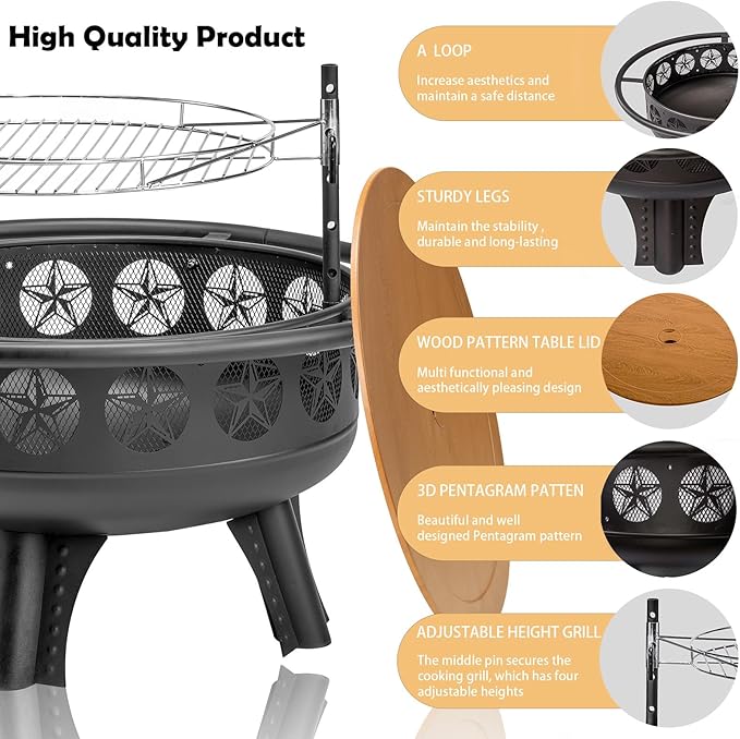 Brasero Verdeluxe 32 pulgadas con parrilla giratoria de 3 en 1 miniatura 6