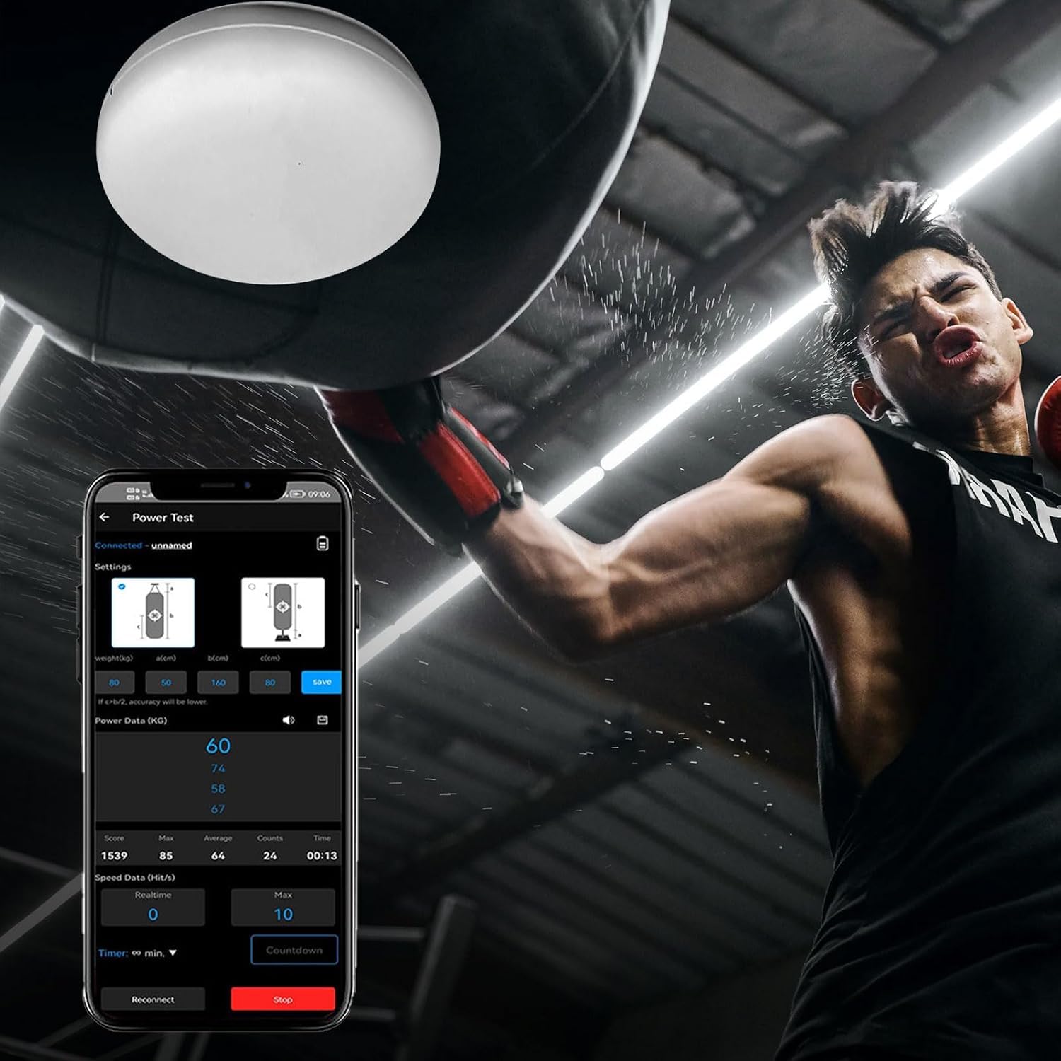 Monitor Intelligente della Forza per Sacco da Boxe, Misuratore di Potenza, Test di velocità, Dati E Curva in Tempo Reale, Durata della Batteria di 200 Ore, Avviso Vocale, White