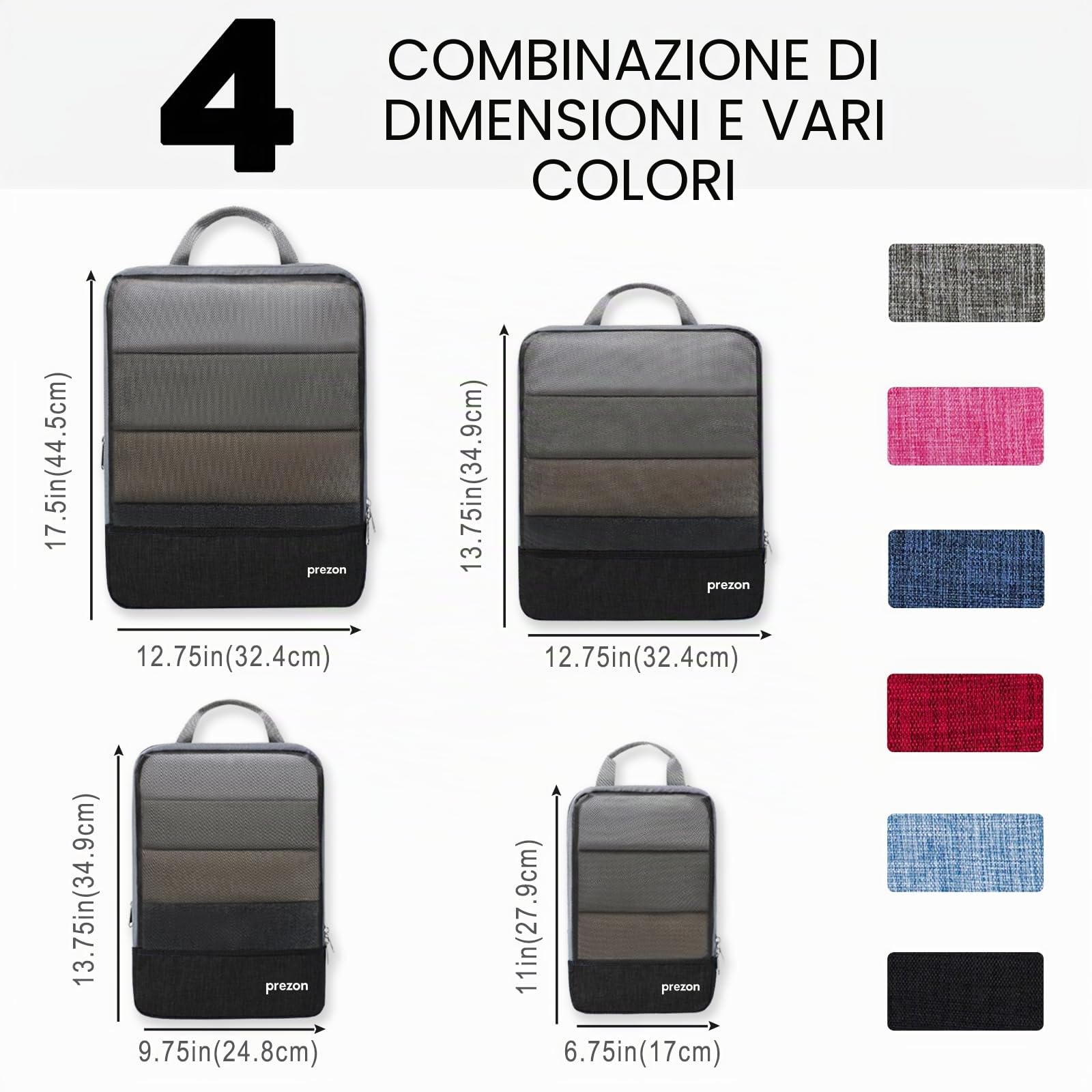 Cubi da viaggio compressibili, set di 4 organizer per valigie, organizer estensibile per valigie, organizer per valigie, cubi da viaggio per viaggi o per riporre oggetti a casa, Nero