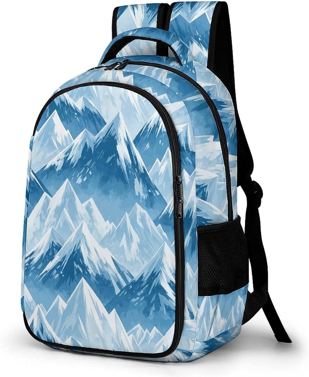 Travel Laptop Backpack Large Casual Daypack Work Computer Bag | Snowy Mountain Peaks Durable back pack with multiple pockets & padded sleeve,for travel work hiking daily commuting