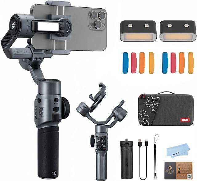 Zhiyun Smooth 5S Combo Gray Gimbal Stabilizer for Smartphone iPhone 14 13 12 11 X 8 Pro Max Plus Samsung Android for Youtube Tiktok Vlogging Zhiyun smooth 5 Phone Gimbal upgraded+1PCS Mini LED Light