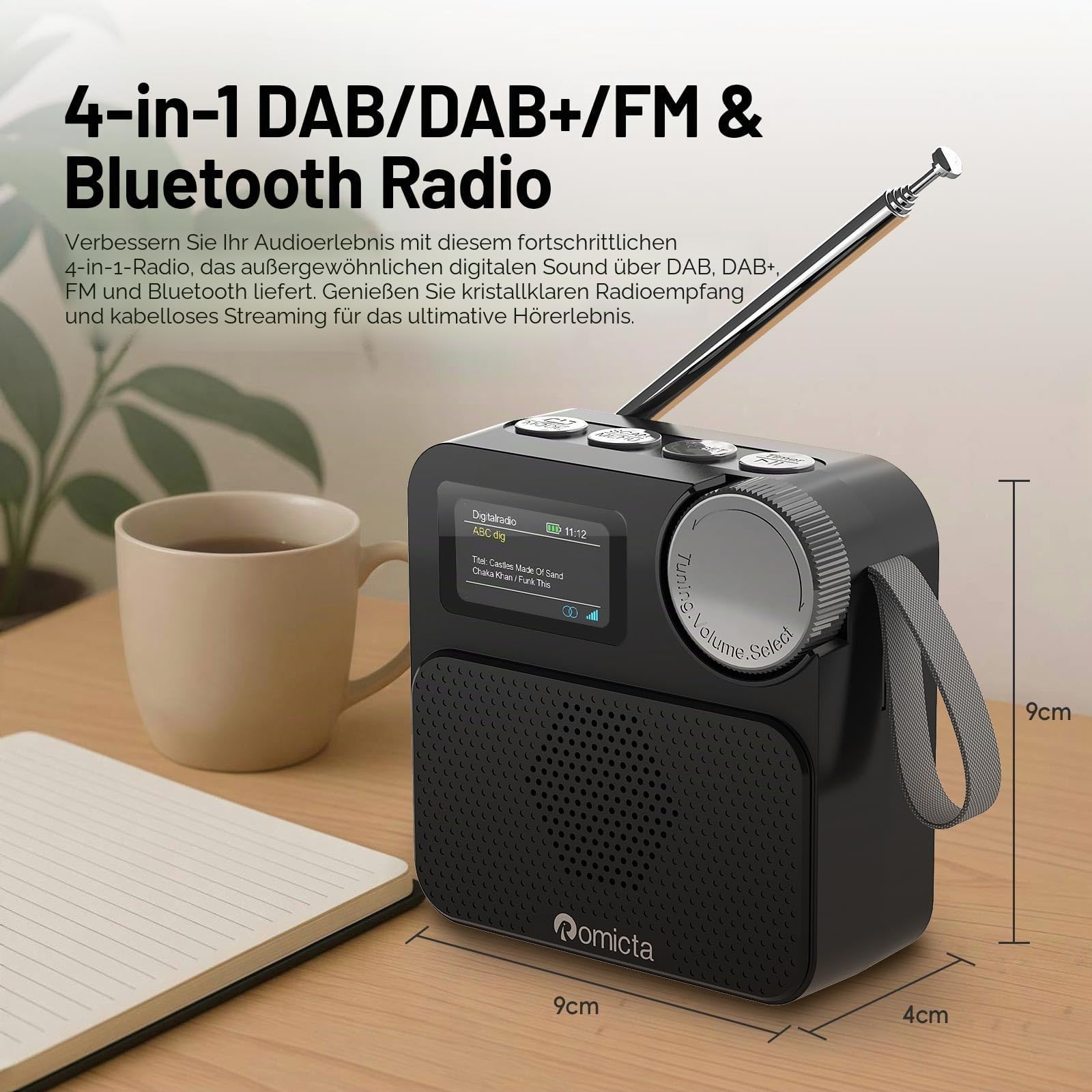 Romicta DAB/DAB+ Radio mit Bluetooth 5.0, tragbares Digitalradio mit UKW, Farbdisplay, MicroSD-Karten-Slot, Wecker & Timer, wiederaufladbar, ideal für Zuhause & unterwegs