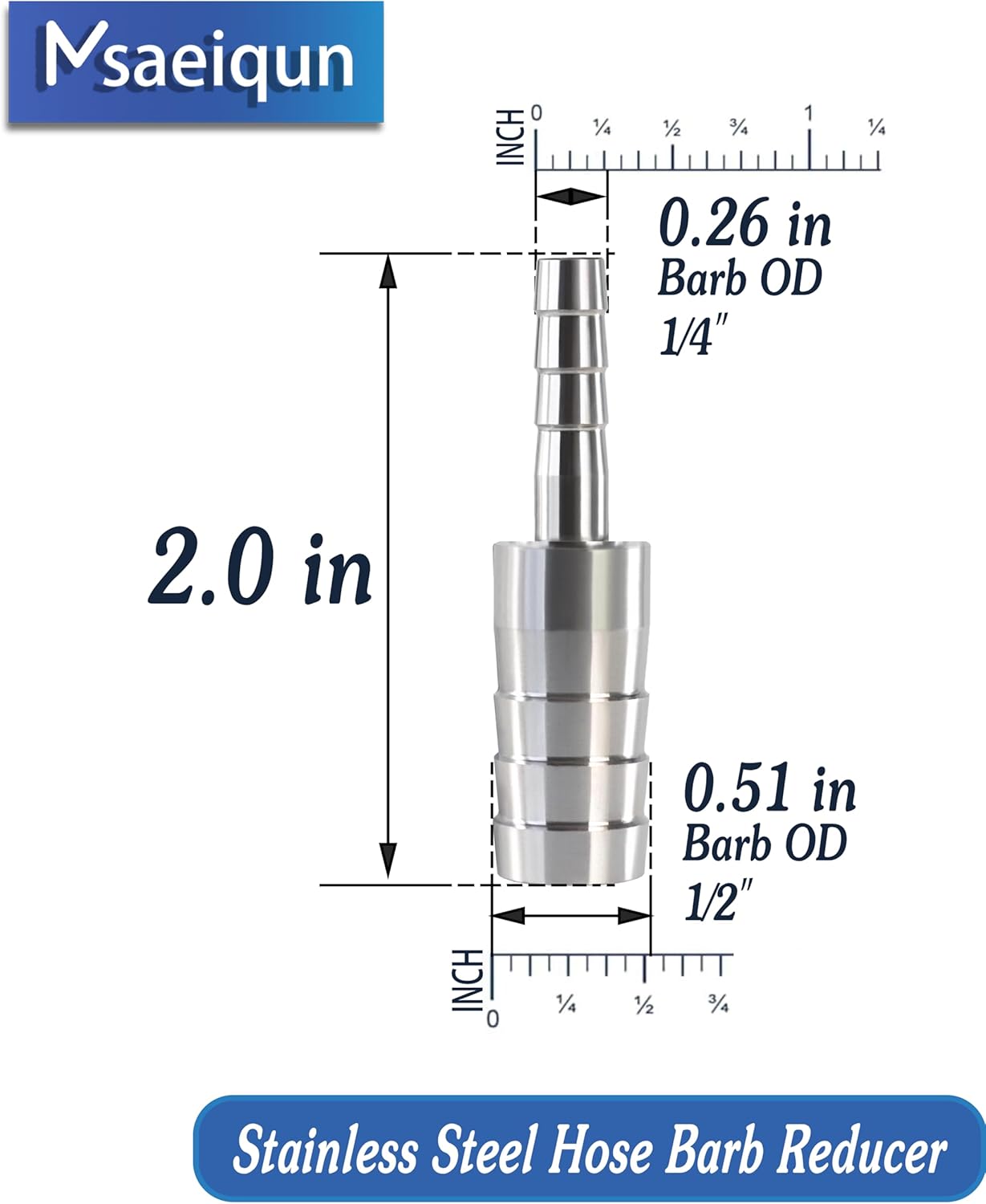 Stainless Steel Hose Barb Reducer 1/2" (13mm) to 1/4" (6mm) Reducing Barb Splicer Mender with Stainless Steel Pipe Clamps air Hose Repair kit for Pipe Line/Fuel/Air (Pack of 5)