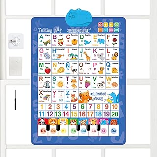 Alphabet Wall Chart for Kids, English and Spanish Learning Poster with Sounds, Bilingual Alphabet Numbers Poster, Interactive