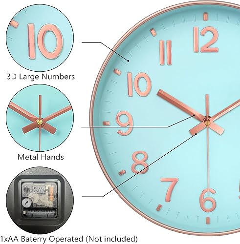 Miniatura 6 de Reloj de pared de 8 pulgadas, funciona con pilas, redondo, moderno, sin tictac, silencioso, digital, analógico, pequeño reloj de pared para