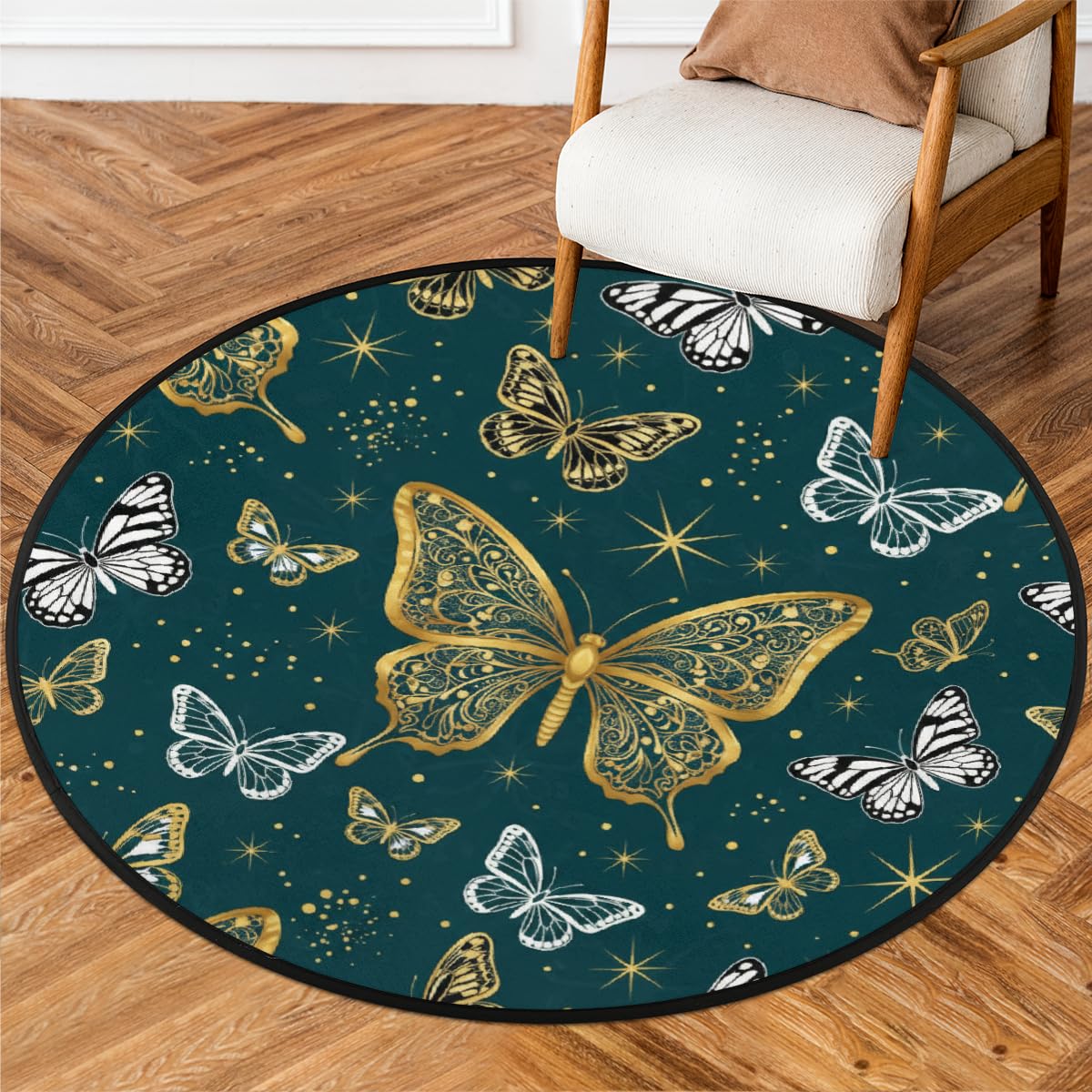 Tapis rond lavable antidérapant de 160 cm pour sécuriser et décorer le salon