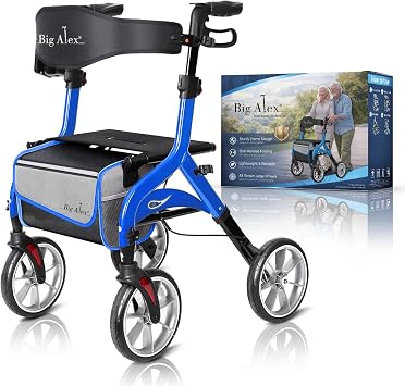 BigAlex Rollator Walker with Seat for Seniors, Foldable, 10" Wheels, Blue
