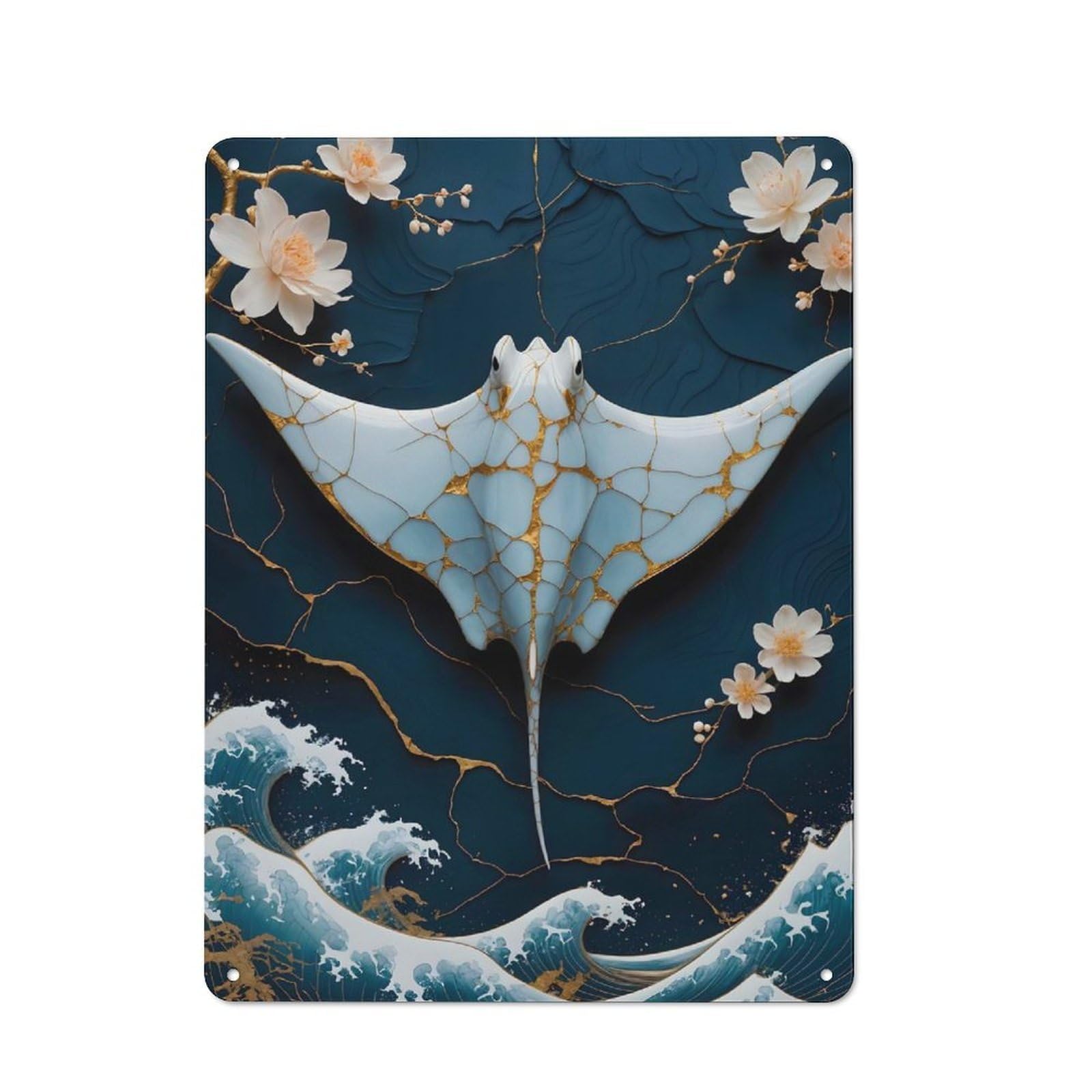 Junmoney Stingray Kintsugi Art Vintage Tin Sign 40X30cm With For Studio Or Craft Room, For Garage, Workshop And Man Cave Decoration