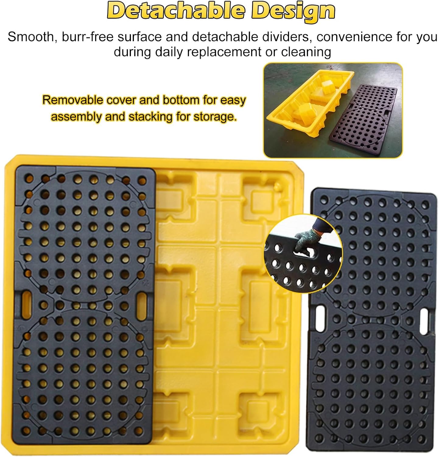 Spill Containment Platform, Industrial Safety Stackable Plastic Pallets for Basement Factory Garage Warehouses Storage, Modular Pallets with Drain Outlet(65.5x36x12cm(25.8x14.2x4.7in))