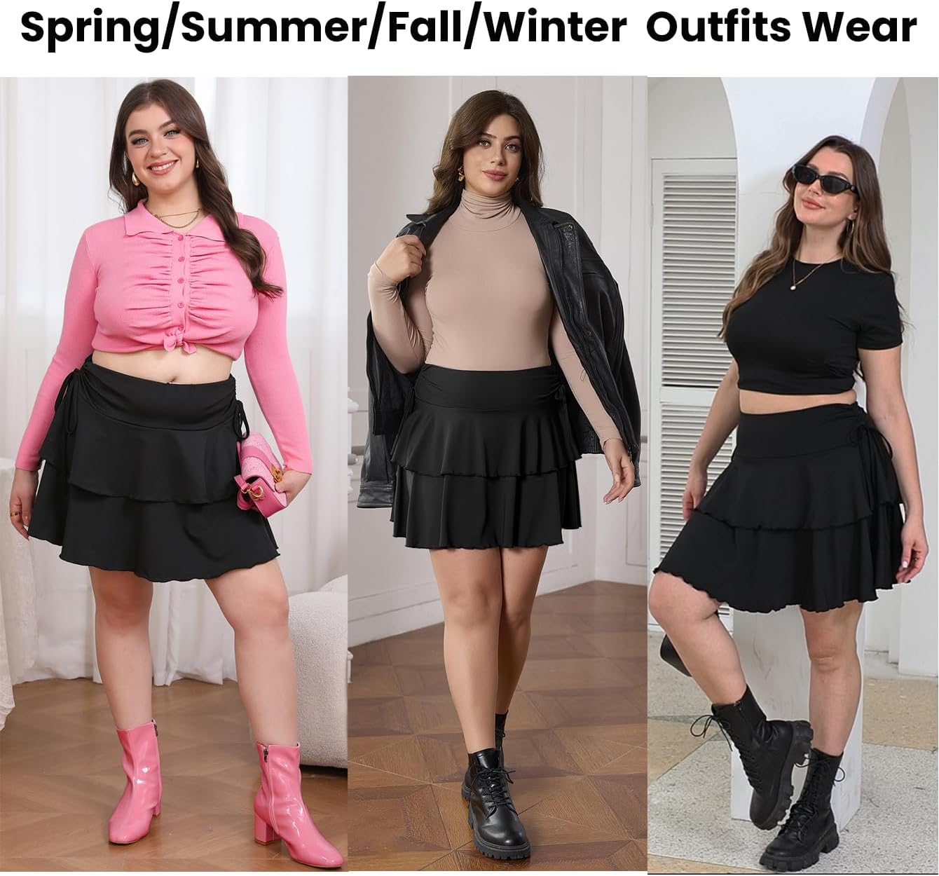 OYOANGLE Women's Plus Size High Waisted Bow Knot Side Layered Y2K A Line Ruffle Skorts Mini Skirt - Image 2