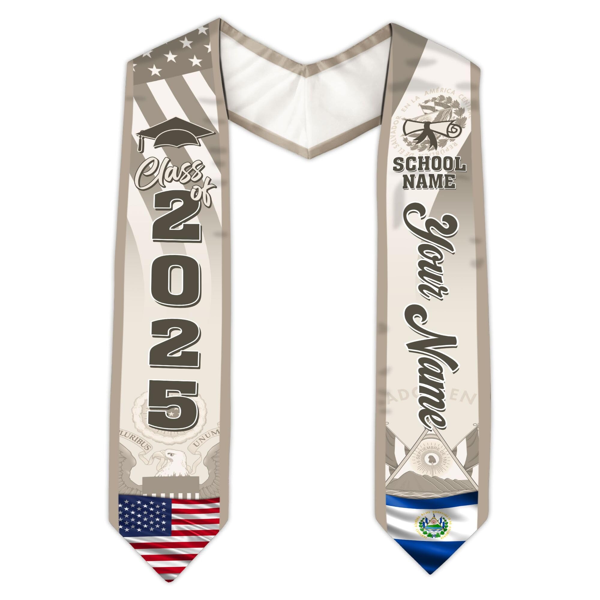 MonkeyVan Personalized Graduation Stole for El Salvador Senior, El Salvador Flag Graduation Sash Class of 2025 Grad Gift S118