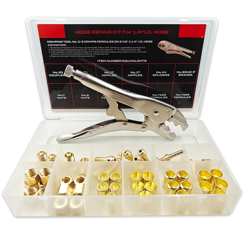 Kit de Reparo de Mangueiras PK-26 para Tocha e Oxigênio-Acetileno, Alicate de Crimpagem, 54 Peças