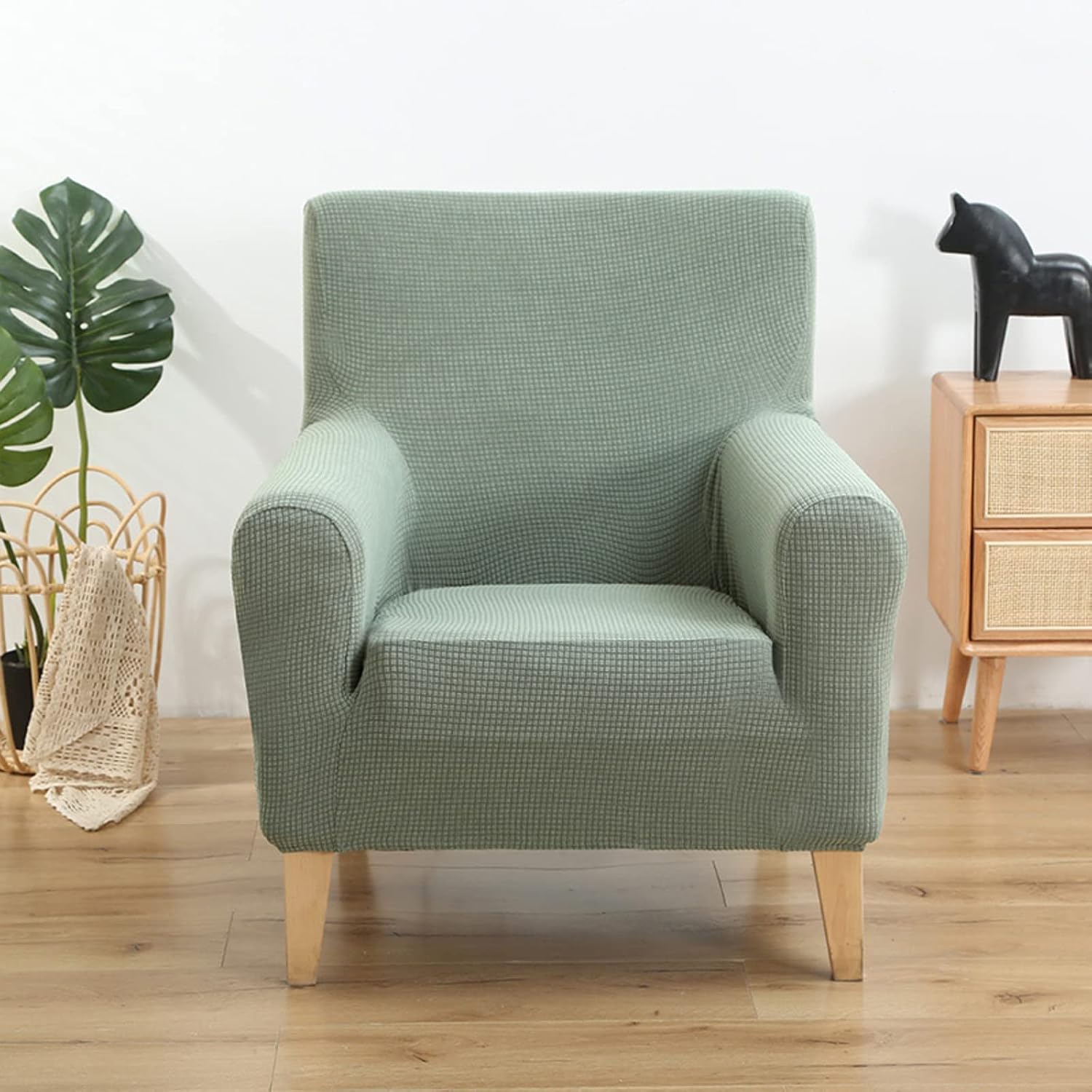 Waterproof Armchair Slipcover, Stretch Chair Cover Spandex Small Couch Sofa Cover for Living Room Armchair Cover Anti-Slip Sofa Slipcover Furniture Protector for Dogs Cats Kids (Green)…