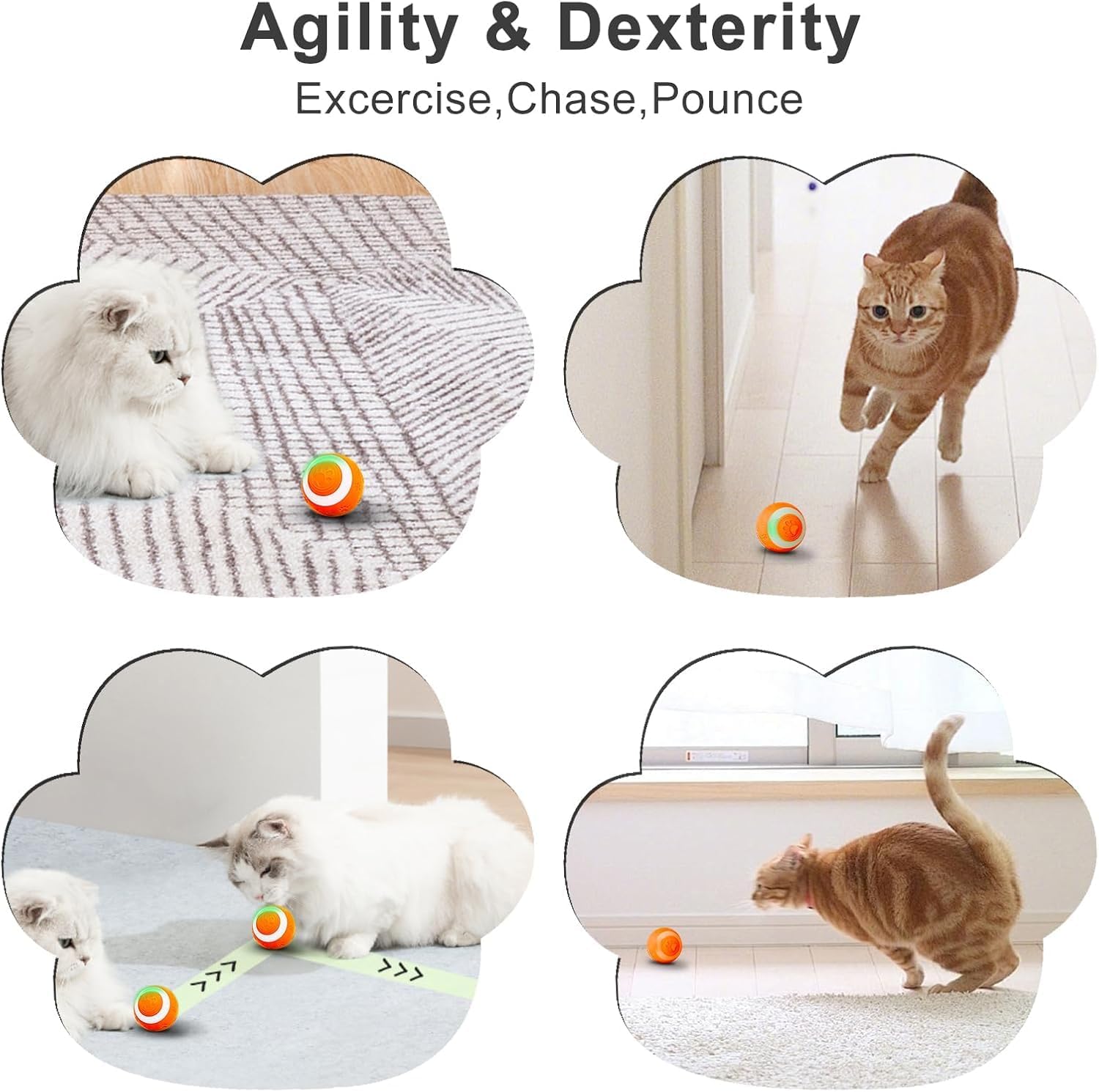 SEALON Electric Interactive Cat Toy Ball(Orange 4 Pack) Indoor Cat Play Ball, Suitable for Cats Over 6 Months for Exercise, Weight Loss, and Fun