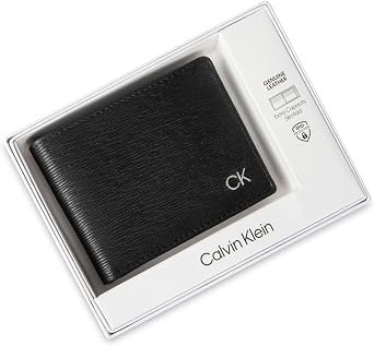 Calvin Klein Men's RFID Leather Minimalist Bifold Wallet with Multiple Card Slots and ID Window