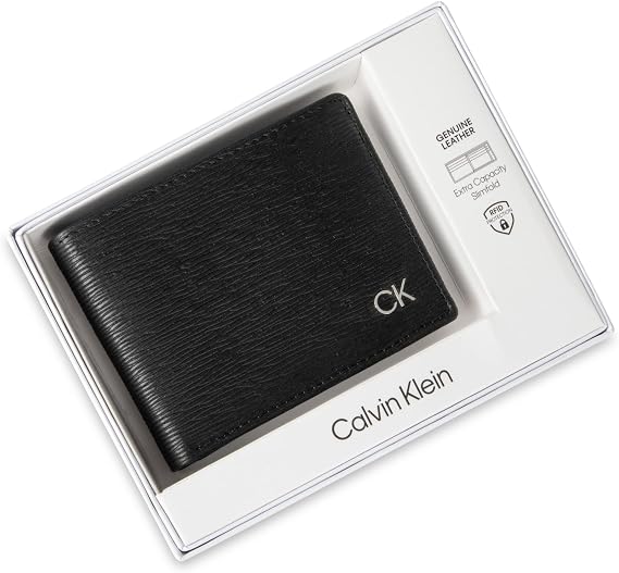 Calvin Klein Men's RFID Leather Minimalist Bifold Wallet with Multiple Card Slots and ID Window