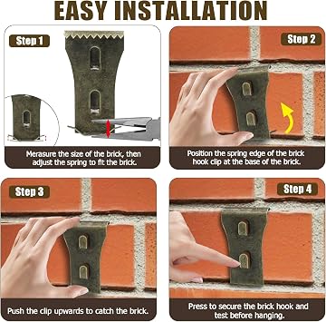 8Pcs Brick Clips for Hanging Outdoors Metal Brick Hangers Brick Wall Hooks Hangers for Outside Wall Home Decor, Fits 2-1/4 to 2-3/8 High Bricks