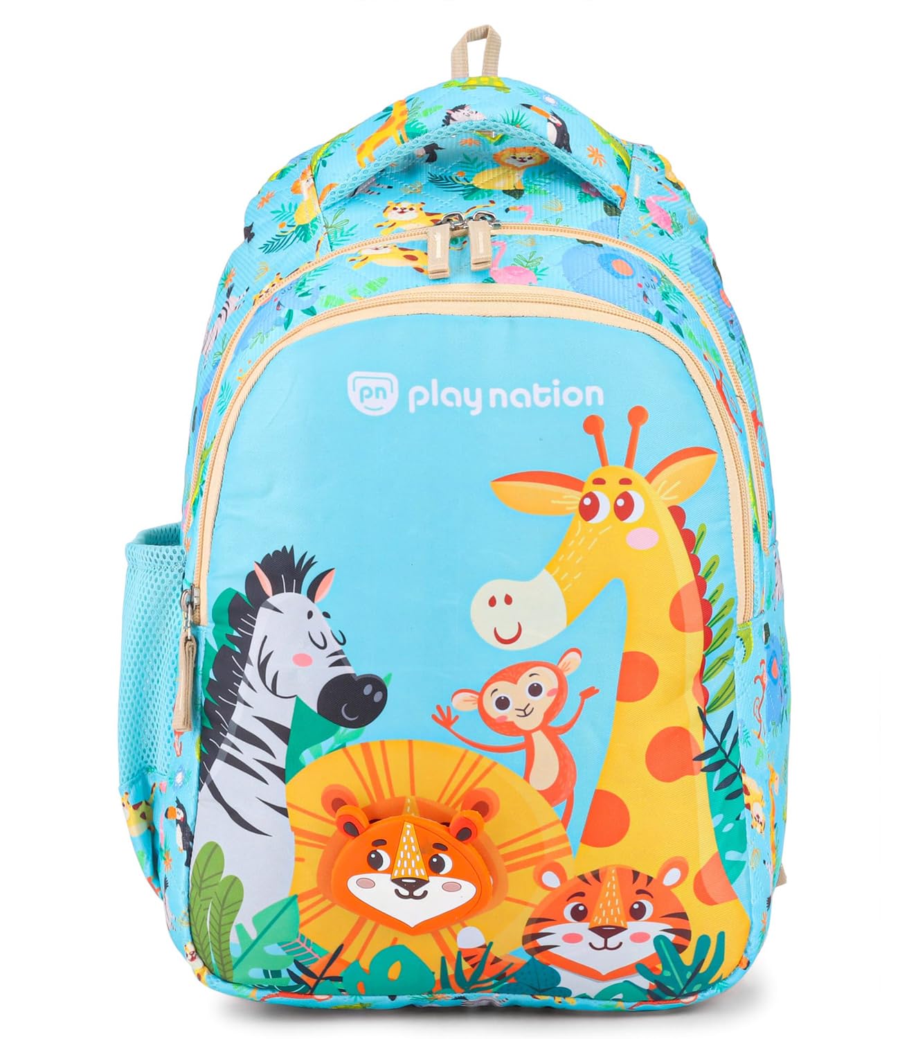play nation Premium Jungle Theme School Backpack for Kids, Printed School Bag for Boys & Girls, Waterproof Multi-Pocket Shoulder Backpacks, 2 Compartments &1 Front Pocket, Birthday Gift,16 inch, Blue-picture-21