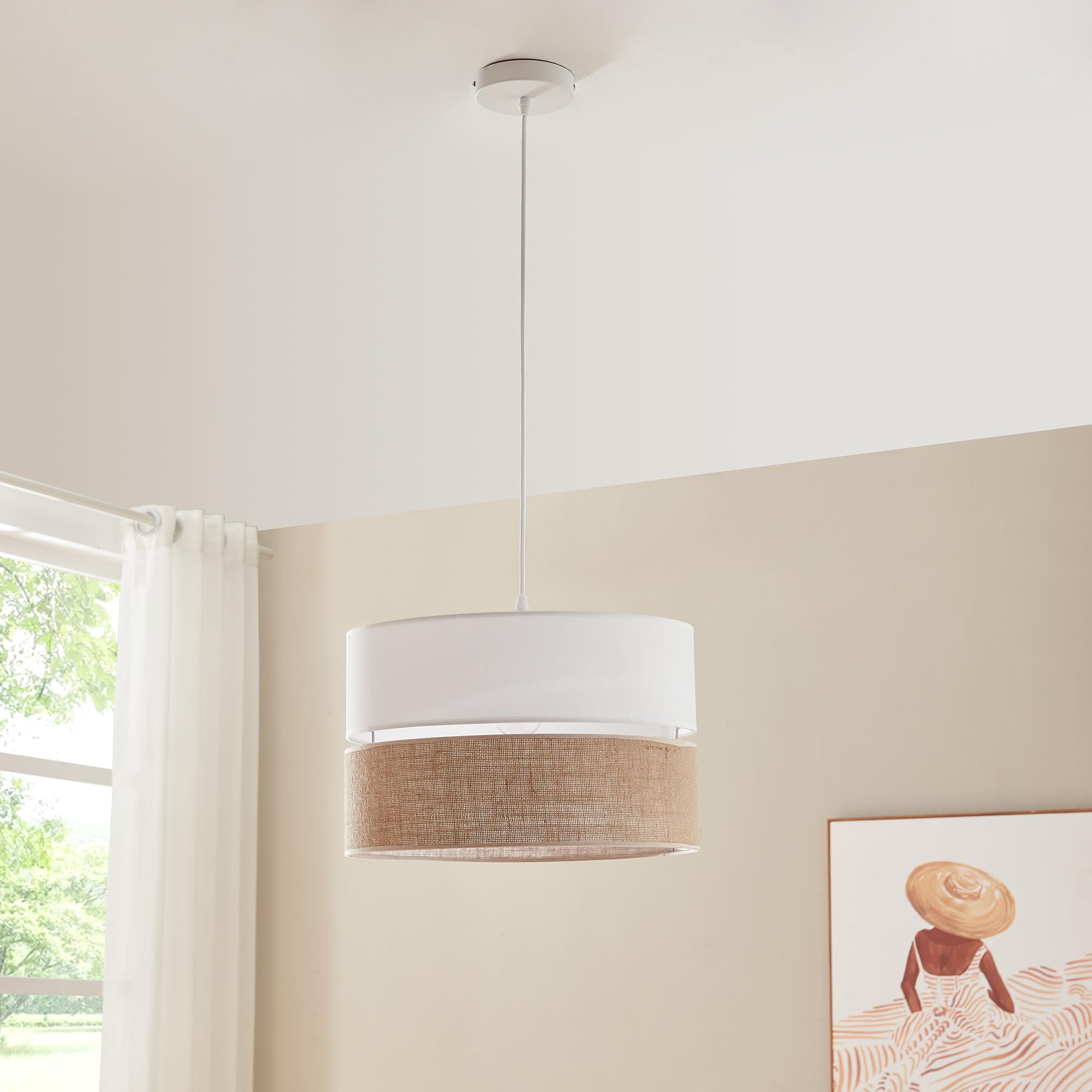 lux.pro Lámpara Colgante Barton Lámpara de Techo con Pantalla Doble Superpuesta E27 máx. 60 W Salón Oficina Despacho Metal 25xØ40 cm - Blanco/Efecto lino