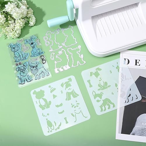 Miniatura 4 de GLOBLELAND Sellos transparentes de silicona para perros cómicos en capas, troquelados de corte de animales, plantillas para manualidades de pintura