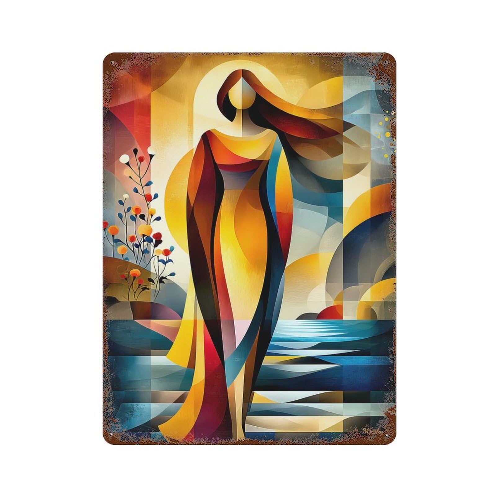 Vintage Metal Tin Sign with Aphrodite – Cubist Minimal Mythology Abstract Design 15.7"x11.8", for Patio, Garden Room And Bar Decor, Classic Wall Plaque