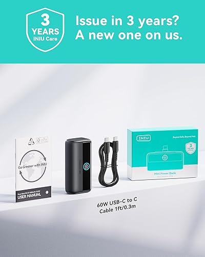 Miniatura 7 de INIU Mini cargador portátil, banco de energía de 5500 mAh con conector USB-C integrado, 22.5 W PD carga rápida USB C de entrada y salida de batería,