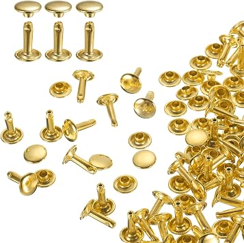 sourcing map 60Sets Double Cap Leather Rivets 9x12mm Metal Studs Gold