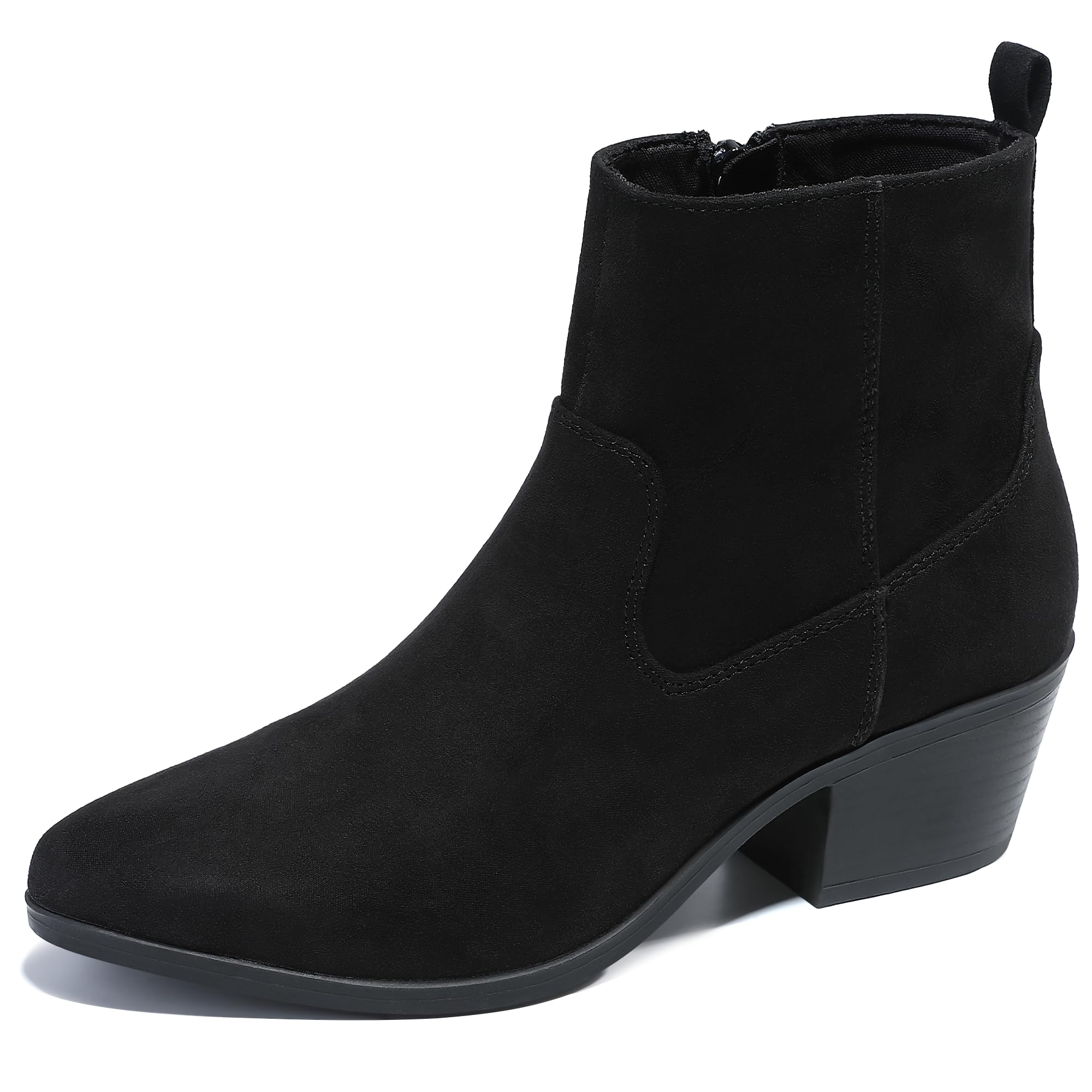 HOMEHOTWomens Ankle Boot Suede Leather Piont Toe Chunky Heel Booties Side Zipper