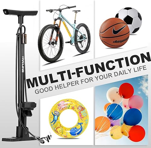 Miniatura 7 de Hycline Bomba de piso para bicicleta con manómetro bombas de bicicleta de alta presión de tamaño completo de 160 PSI - Bomba de aire duradera para