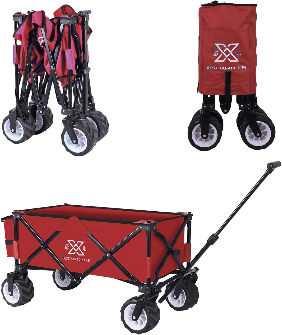 BXL Heavy Duty Collapsible Folding Garden Cart Utility Wagon for Shopping Outdoors (Red) : Patio, Lawn & Garden