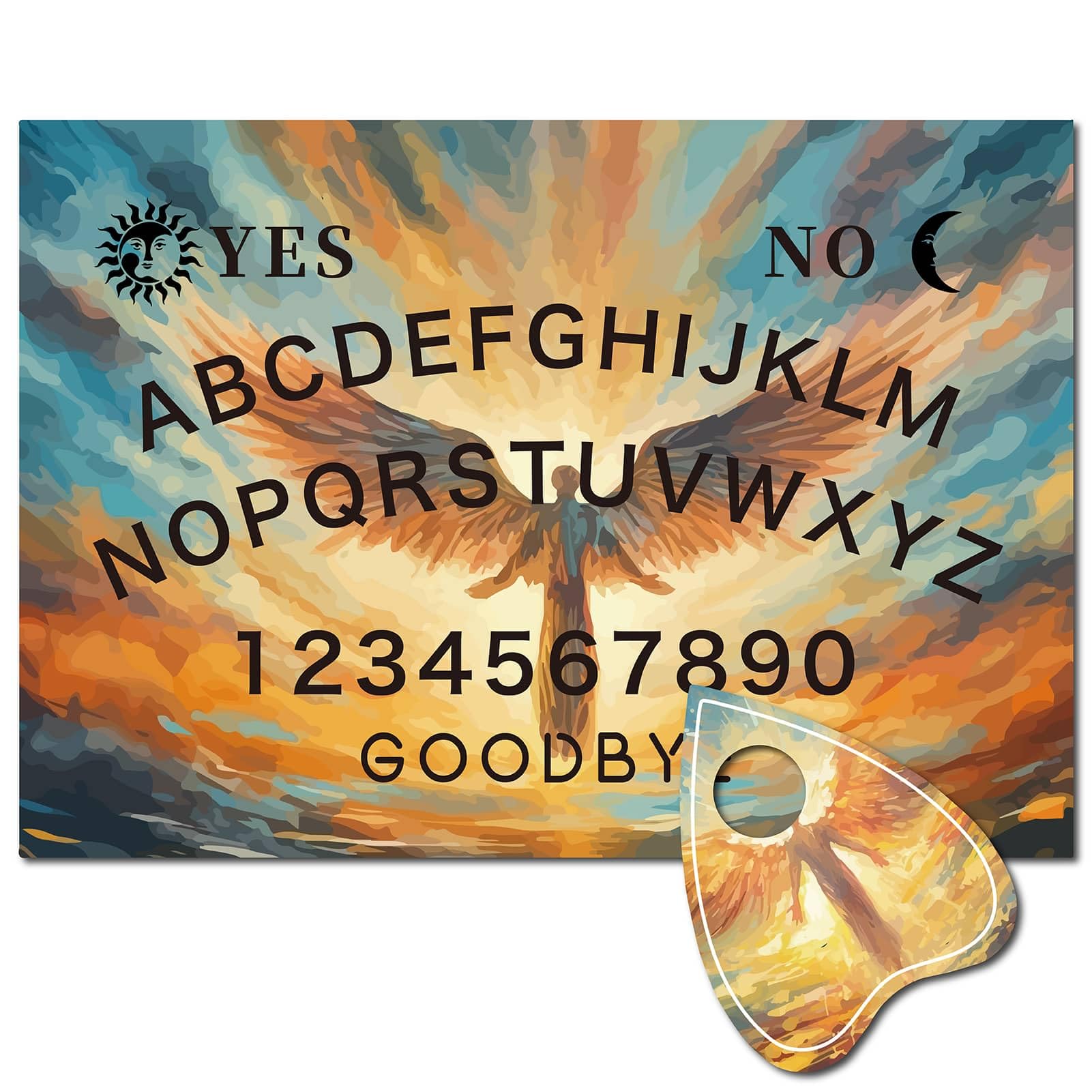 CREATCABIN Angel Fairy Pendulum Dowsing Divination Board Wooden Spirit Board Pendulum Board Talking Board Kit Metaphysical Message with Planchette for Witchcraft Altar Supplies 11.8x8.3Inch